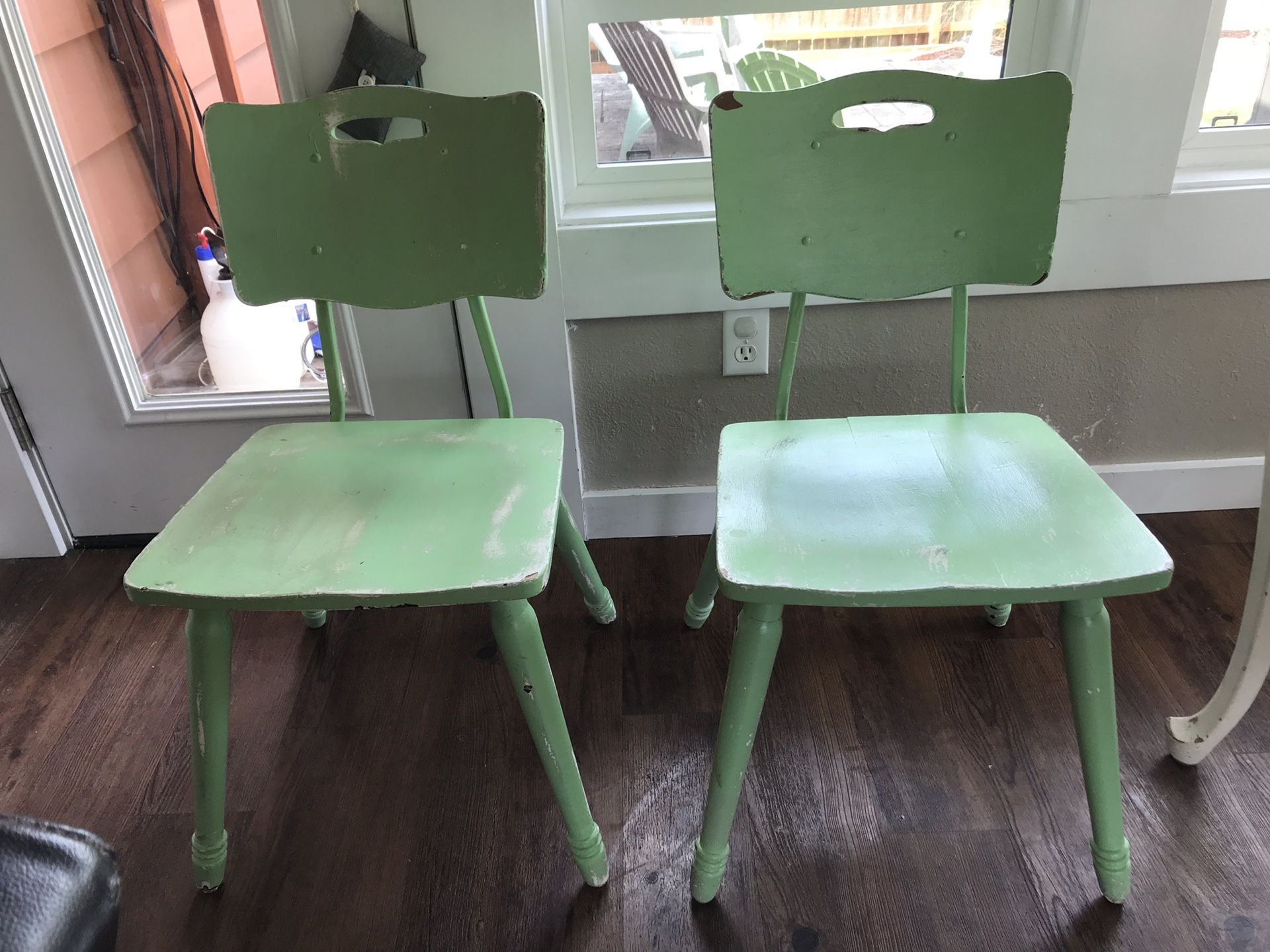 Antique solid wood school house chairs