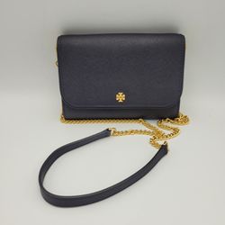 Tory Burch Navy Saffiano Leather Crossbody Wallet on Chain
