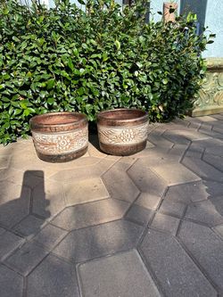 Pair of Ceramic Planters with Floral Relief