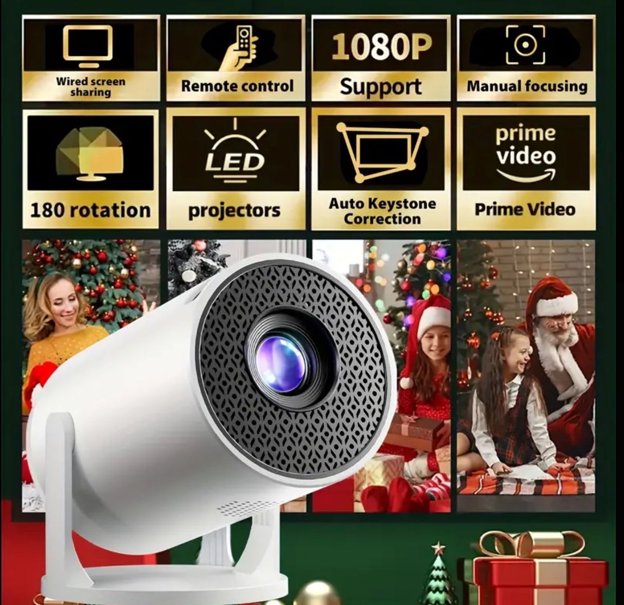 Portable Mini Projector 1080P HD 3D, Table Mount, USB/Smartphone/Laptop Compatible, 16:9 Aspect Ratio, LCD Display, Button Control, 110-130V US Plug,