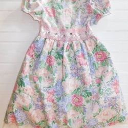 Vtg- Rare Editions Girls size 6 Pastel Floral Dress Sheer Lace