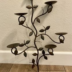 1980s Metal Branch 5 Candle Holder Wall Sconce with Leaves And Dew Drops