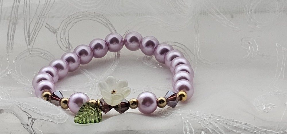 Homemade Purple Anf Flower Charm Stretchy Bracelet