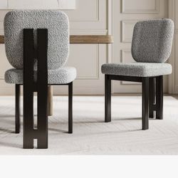 Regularly $140 Brand new modern MCM Boucle nubby fabric Dining Chairs Side chairs  Set of two  Chairs, Accent Chairs Side Chairs Or Office chairs grey