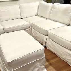 Beautiful White Slipcover Sectional Sofa + Ottoman 