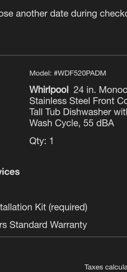 Whirlpool Dishwasher - Never Used