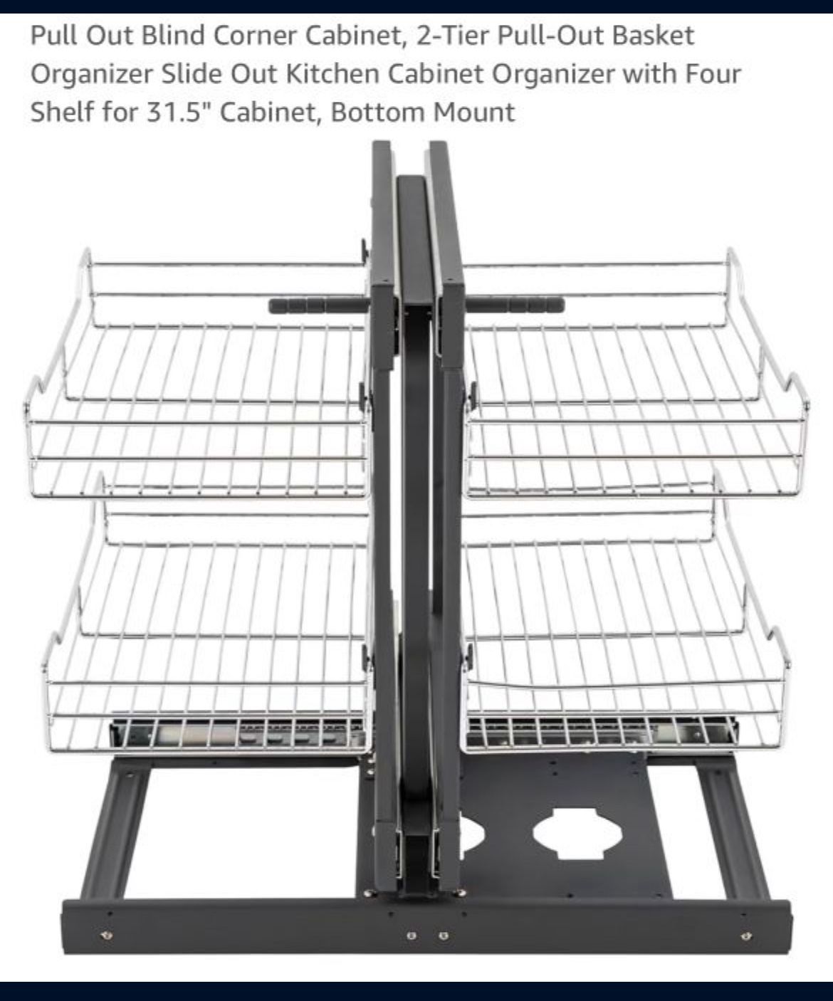 Pull Out Blind Corner Cabinet, 2-Tier Pull-Out Basket Organizer Slide Out Kitchen Cabinet Organizer with Four Shelf for 31.5" Cabinet, Bottom Mount