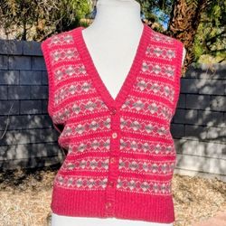 VTG Kosugi Japanese Women's Petite Burgundy Wool Button Knit Sweater Vest GUC