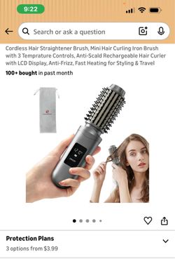 Cordless Hair Straightener Brush, Mini Hair Curling Iron Brush with 3 Temprature Controls