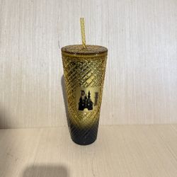 Disney Cinderella Castle Starbucks Tumbler 24oz Gold 2024 Preowned Great Condit.