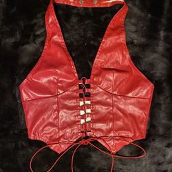 Red Faux Leather Halter