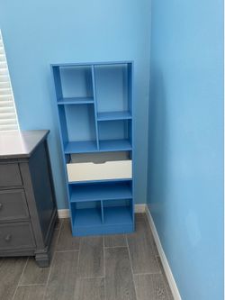 Blue Wooden Cabinet with White Slats – Great Condition