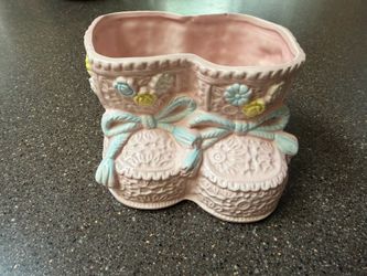1960’s  ceramic pink Baby Booties Vase / Planter
