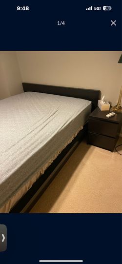 Queen size bed black frame comes w night stand/dresser