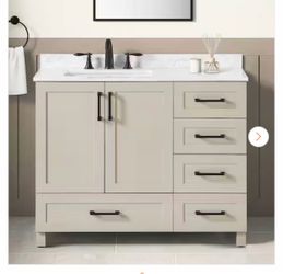 Tobana 42 in. Single Sink Freestanding Beige Bath Vanity with White Engineered Marble Top (Assembled)