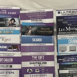 Digital Download Movie Codes (Collection Only / Unused / Untested)