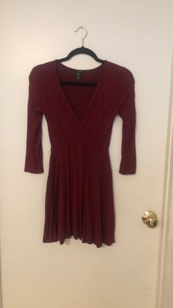Burgundy V-Neck Wrap Mini Dress