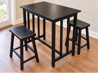 Black Counter-Height Table with 2 Stools – Compact 3-Piece Dining Set