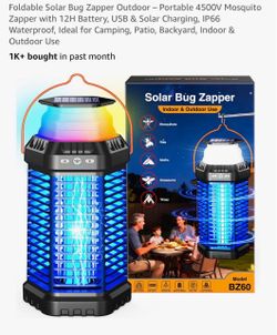 Solar Bug Zapper BZ60 Indoor Outdoor