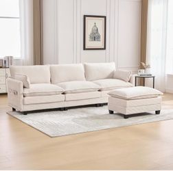 103" Cloud Sectional Sofa with Chaise Lounge, Modular Chenille Fabric Deep Seat L Shaped Couch with Supportive Base Frame, Oversized Comfy Sectional S