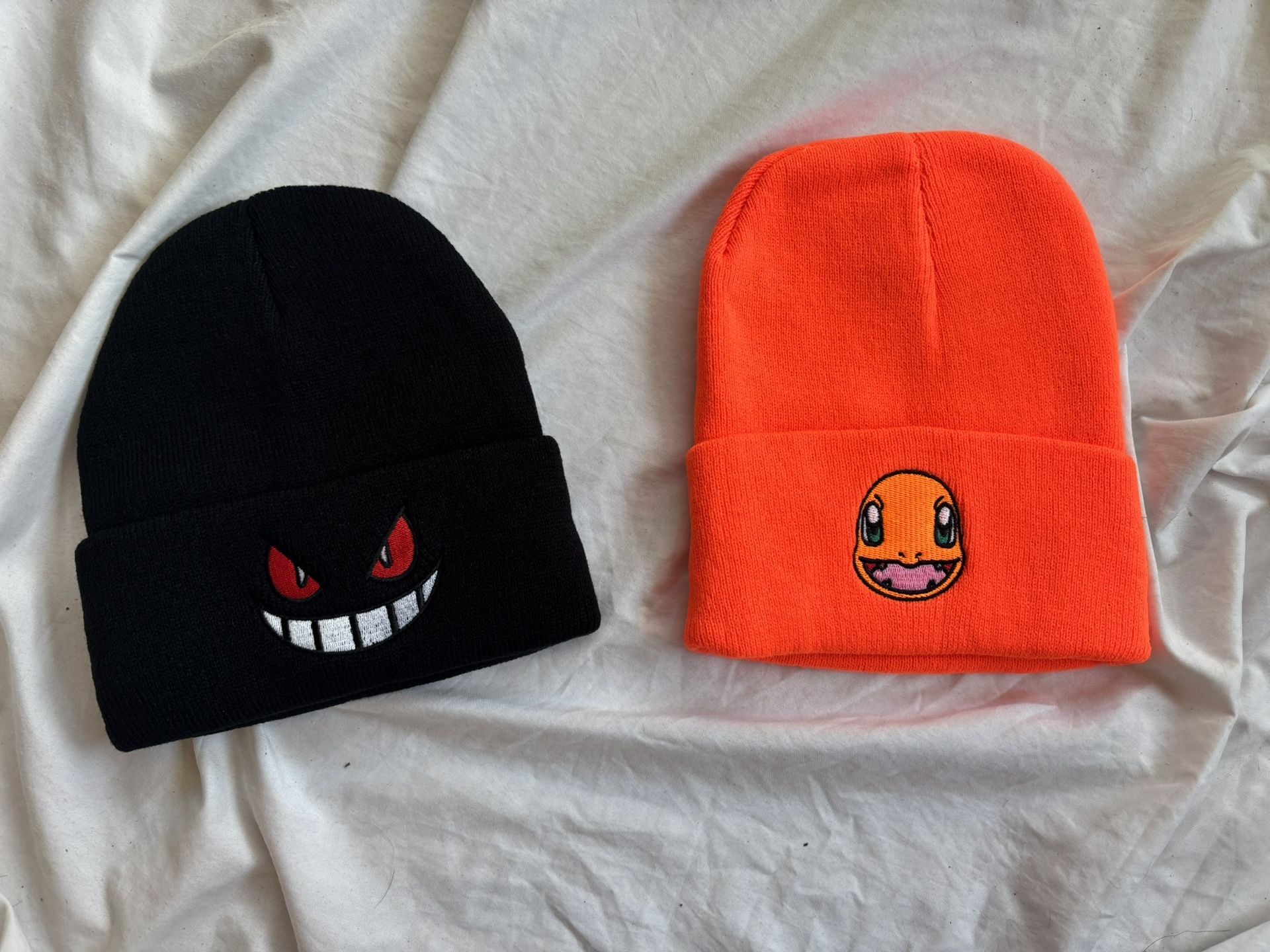 Black Gengar And Orange Charmander Pokemon Beanie Set