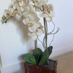 Faux Orchid Plant In Ceramic Pot 