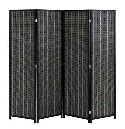 FDW Bamboo Room Divider Folding Privacy Screen 4 Panel Black & Silver