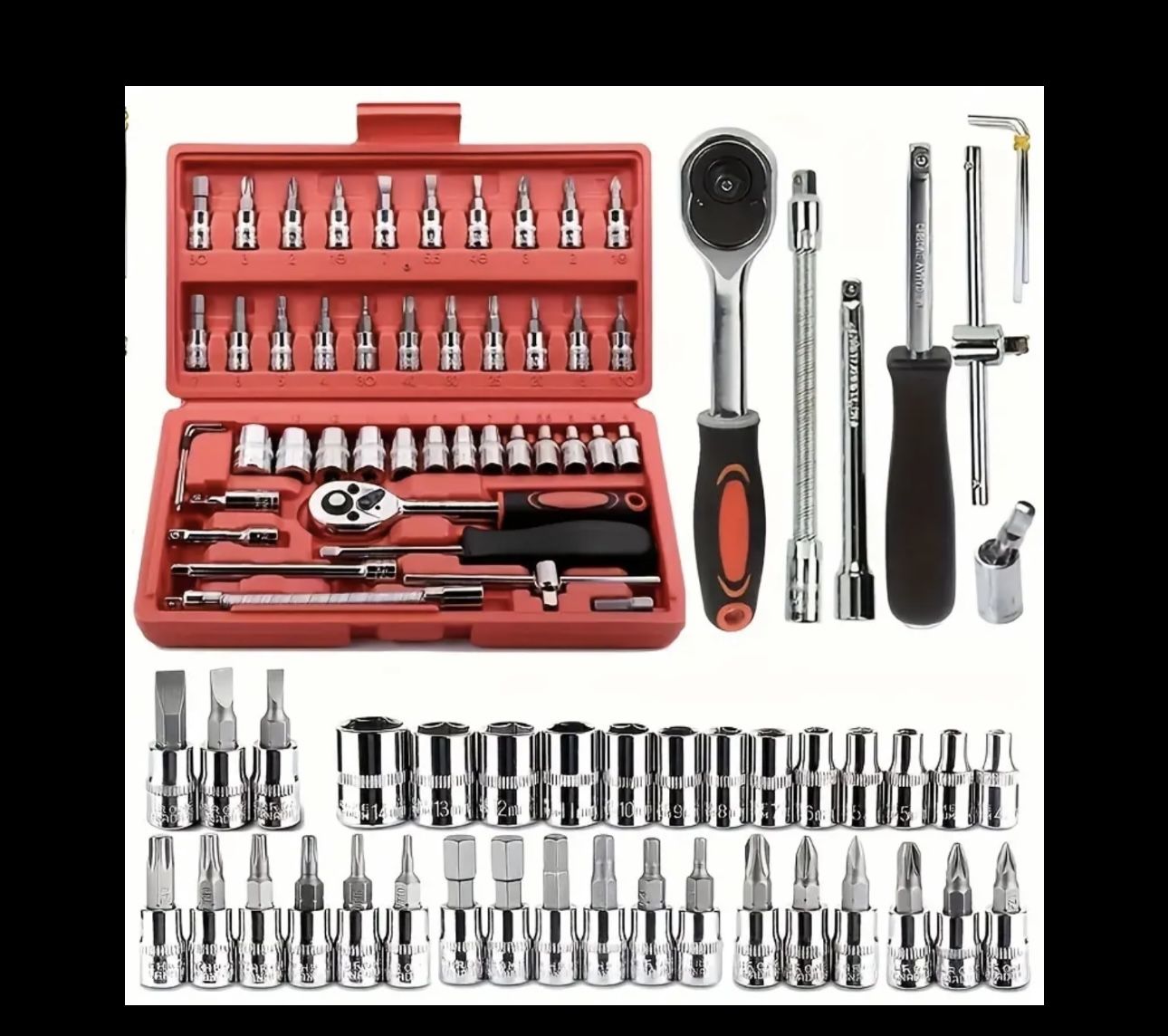 46pcs 1/4in Drive Socket Ratchet Wrench Set, With Bit Socket Set Metric And Extension Bar For Auto Repairing And Household, With Storage Case