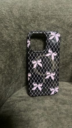 Black Phone Case with Pink Bow Pattern