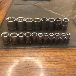 19 Metric Sockets (8 - 12 Pt Sockets For 3/8” Drive and 11 - 6 pt Sockets For 1/4” Drive)