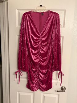 Pink Crushed Velvet Ruched Mini Dress