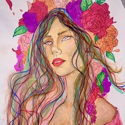 Beautiful Acrylic/ Marker Portrait Painting 