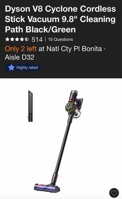 New Dyson - V8 Cyclone stick Cordless Vacuum 9.8”  cleaning path Black/Green