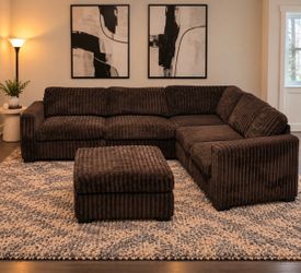 Chocolate Brown Corduroy / plush L shape Sectional Sofa with Ottoman( extra for delivery )