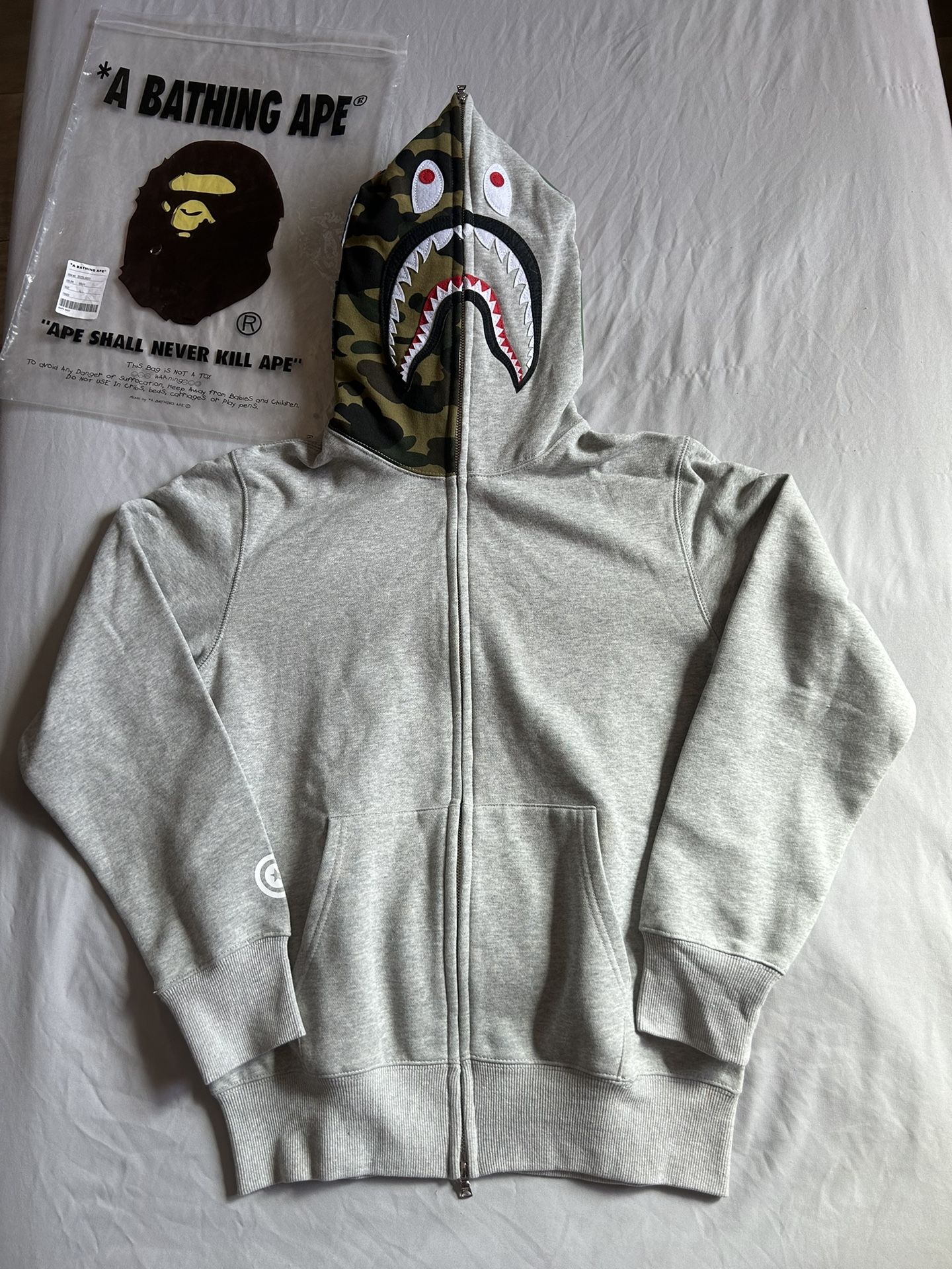 BAPE Shark Full-Zip Hoodie (FW23) Gray Large