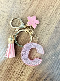 Pink Glitter Keychain Letter C
