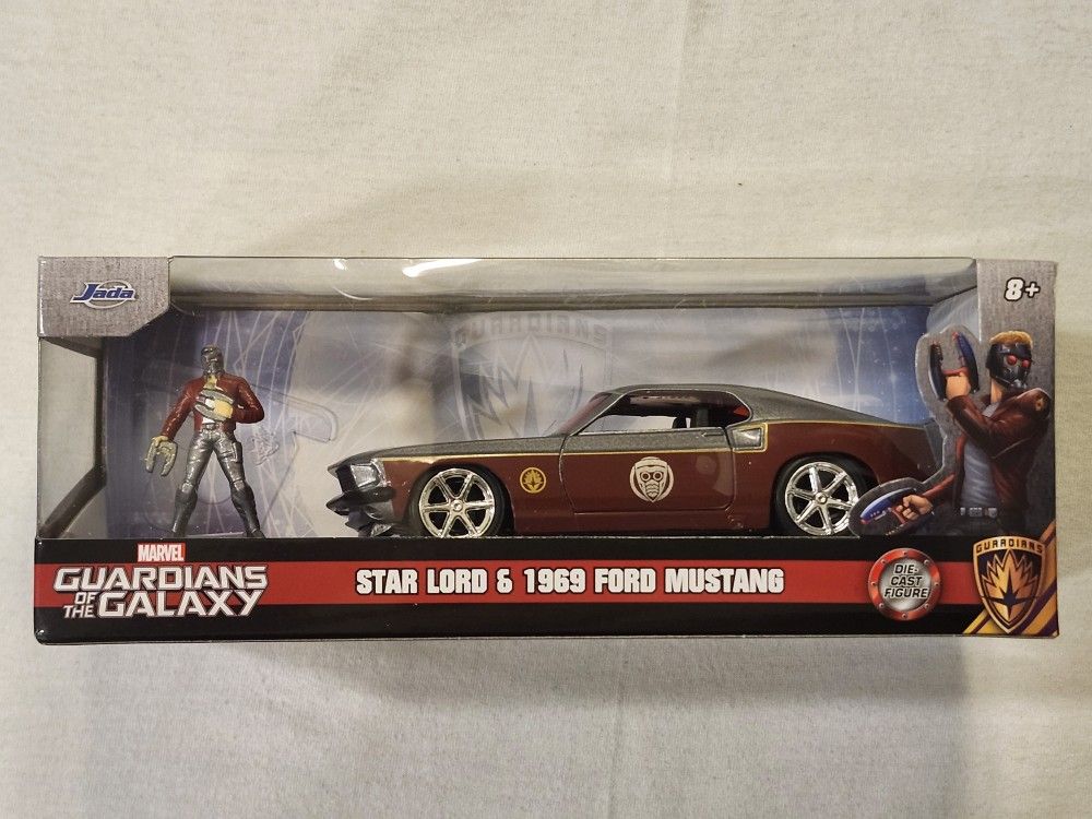 JADA METAL DIECAST 1:32 SCALE. MARVEL GUARDIANS OF THE GALAXY STAR LORD. 1969 FORD MUSTANG WITH METAL DIECAST STAR LORD FIGURE.