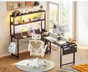 61” Reversible L-Shaped Gaming Desk with LED