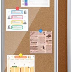 Blulu 36 x 46.5 Inch Enclosed Bulletin Boards Lockable Noticeboard Displays Cork Boards Wall with Locking Door, Outdoor Bulletin Windproof Ideal for S