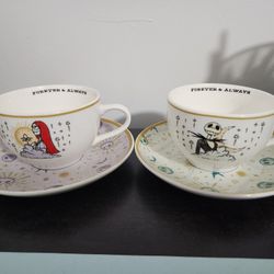 DISNEY NIGHTMARE BEFORE CHRISTMAS JACK & SALLY TEACUPS AND SAUCERS | SET OF 2
