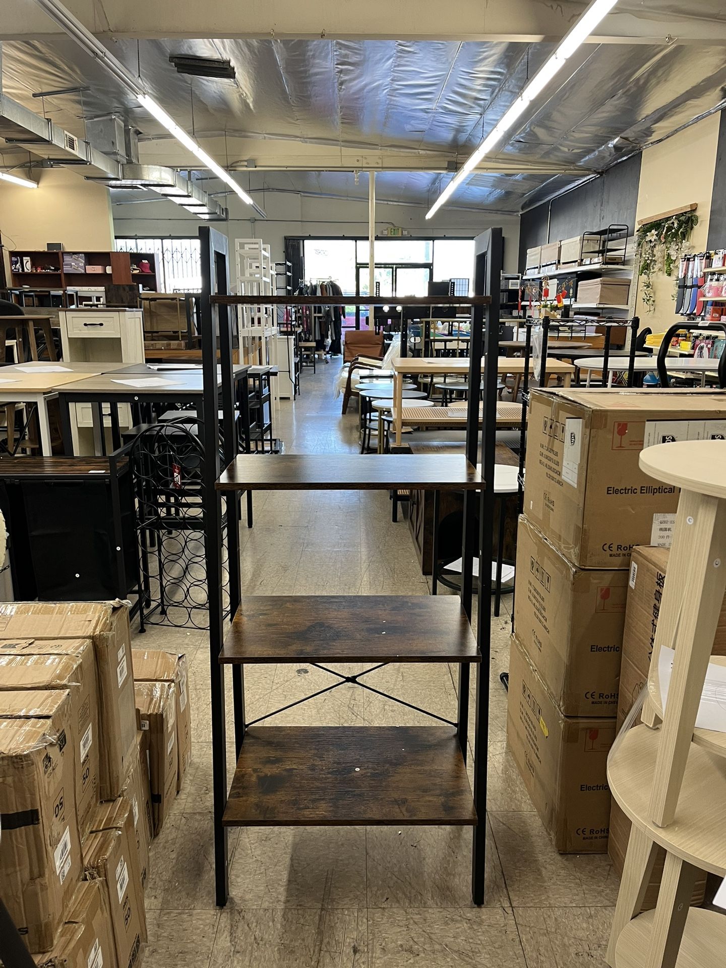 VASAGLE 4-Tier Ladder Shelf Bookshelf Storage Rack Bookcase with Steel Frame - Brown