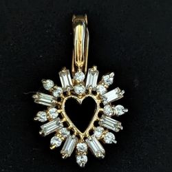 Vintage Roman Stamped Heart Pendant with Cubic Zirconia Gems