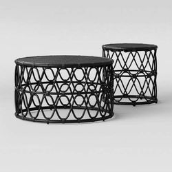 Black Rattan Side & Coffee Table