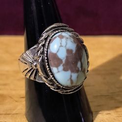 Decorative Silver Tone Ring With Faux Blue Howlite Turquoise Cabochon Size 9