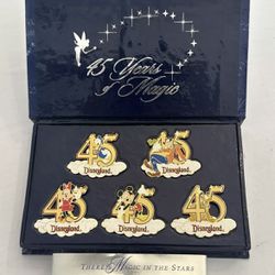 Disneyland DCA 45th Anniversary 5 Pin Boxed Set 45 Years of Magic FAB 5