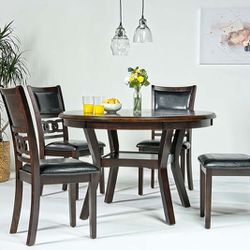 Round Dining Table & 4 Chairs in Dark Brown/ 5 Pieces Dining Set
