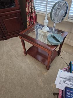Cherry Wood End Table with Glass Top