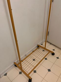 Golden Yellow Standard Rolling Clothes Garment Rack Mesh Storage Shelf Wheels