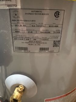 AO Smith 50 Gallon Gas Water heater