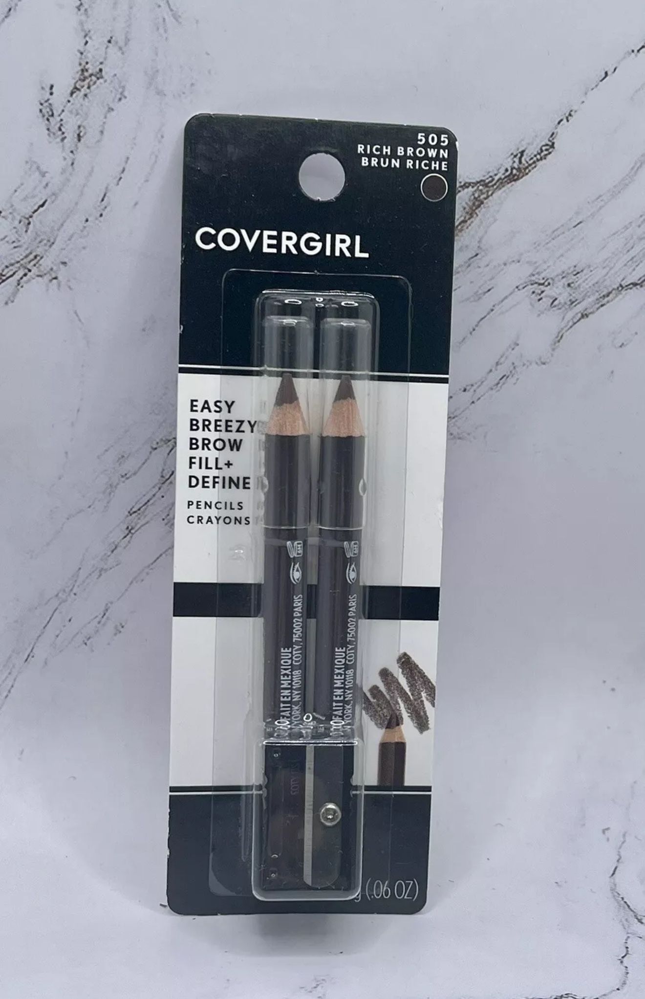 NIP New Covergirl Brow Fill & Define 2 Pencils & Sharpener 505 Rich Brown